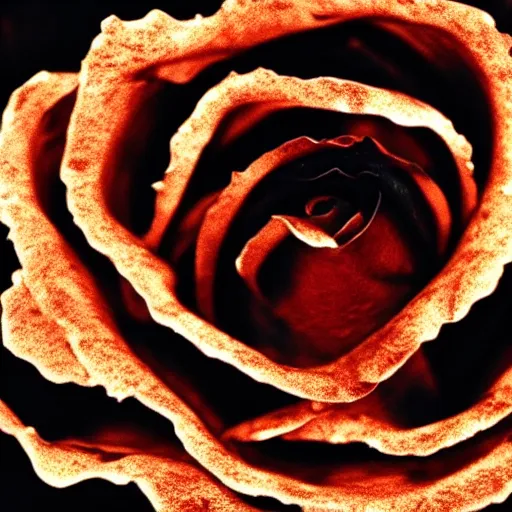 Image similar to award - winning macro of a beautiful black rose made of glowing molten magma