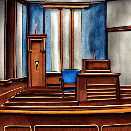 Image similar to courtroom art of the defendant, digital art