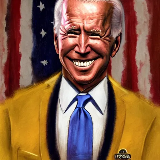 Prompt: freaky presidential portrait of Joe Biden by Ed 'Big Daddy' Roth and Jon McNaughton and Junji Ito
