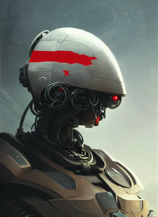 Prompt: a portrait of epic mechanical futuristic war robotic racing helmet with indonesian flag highly detailed, digital painting, concept art, smooth, sharp focus, illustration, art by greg rutkowski