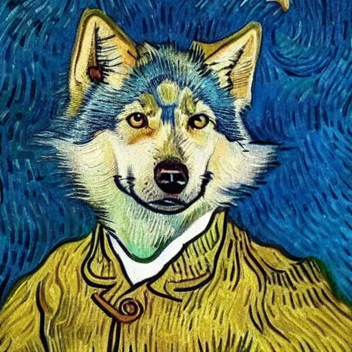 Image similar to retarded wolf portrait, van gogh