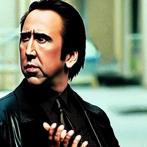 Image similar to nicholas cage as neo from matrix