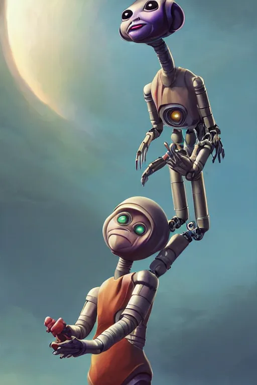 Image similar to e. t. the extra terrestrial as robot. comics, behance hd by jesper ejsing, by rhads, makoto shinkai and lois van baarle, ilya kuvshinov, rossdraws global illumination ray tracing hdr radiating a glowing aura