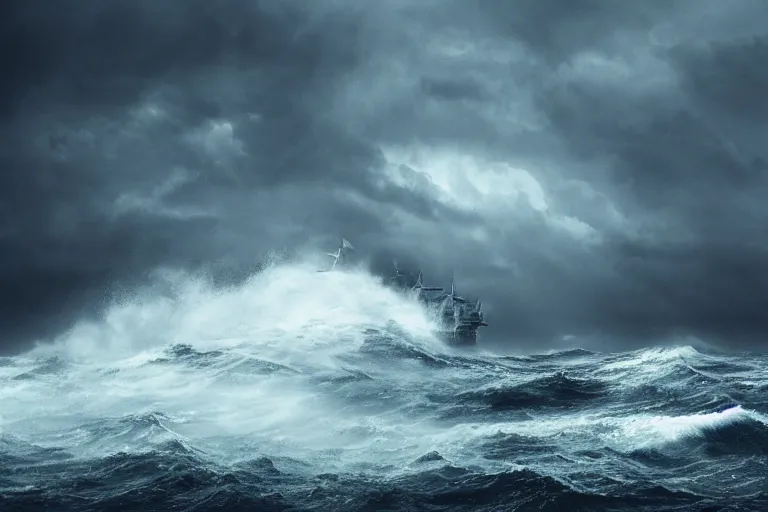 Image similar to a photo of a ship sailing a stormy sea, atmospheric, horror, award - winning photograph, highly detailed shot, cinematic, 8 k uhd