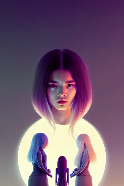 Image similar to family android women, scifi, futuristic design, bae suzy, long white hair, character design, cinematic lighting, highly detailed, by beeple, goro fujita, smooth gradient.