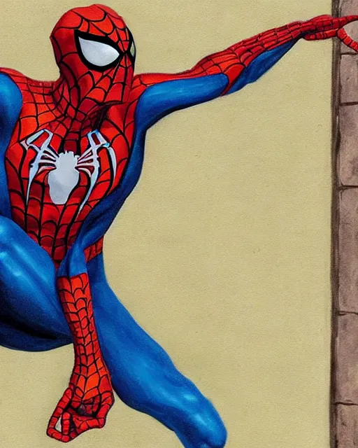 Prompt: a manuscript painting of Spider-Man in the style of the Rochester Bestiary, Ashmole Bestiary