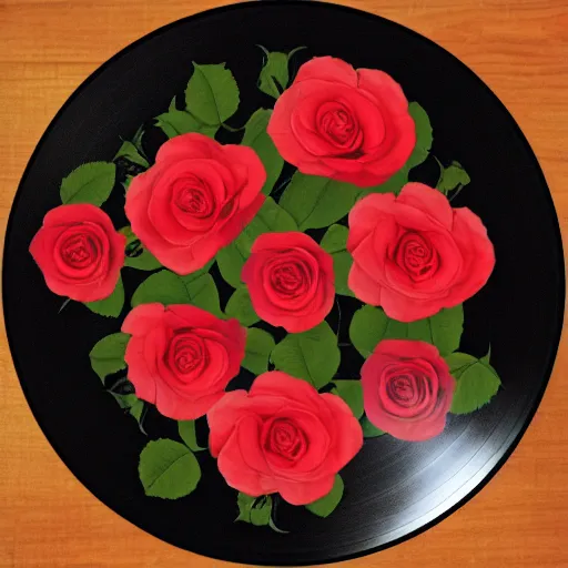 Prompt: roses on a vinyl record