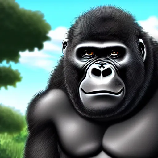 Prompt: an anime gorilla, 4 k, landscape, high resolution, illustration, anime, manga
