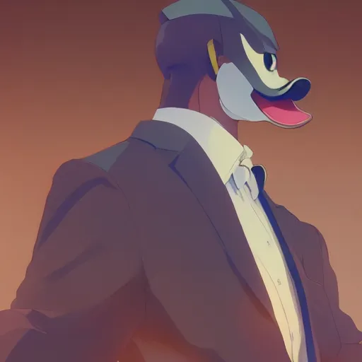 Image similar to a duck wearing a business suit, illustration concept art anime key visual trending pixiv fanbox by wlop and greg rutkowski and makoto shinkai and studio ghibli and kyoto animation symmetrical facial features