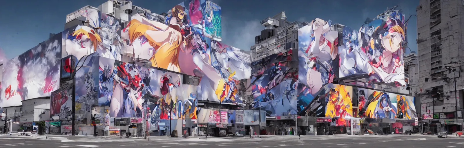 Image similar to billboard advertisement with an extremely beautiful photo of a white marble statue of an anime girl with colorful motocross logos and motorcycle helmet with closed visor, colorful smoke in the background, carved marble statue, fine art, neon genesis evangelion, virgil abloh, offwhite, denoise, highly detailed, 8 k, hyperreal