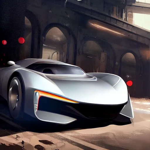 Image similar to front view of a car, elegant, digital painting, concept art, smooth, sharp focus, art style from Wang Ke and Greg Rutkowski and Bruce Kaiser and Scott Robertson and Dmitry Mazurkevich and Doruk Erdem and Jon Sibal, small style cue from Blade Runner and Minority Report and iRobots