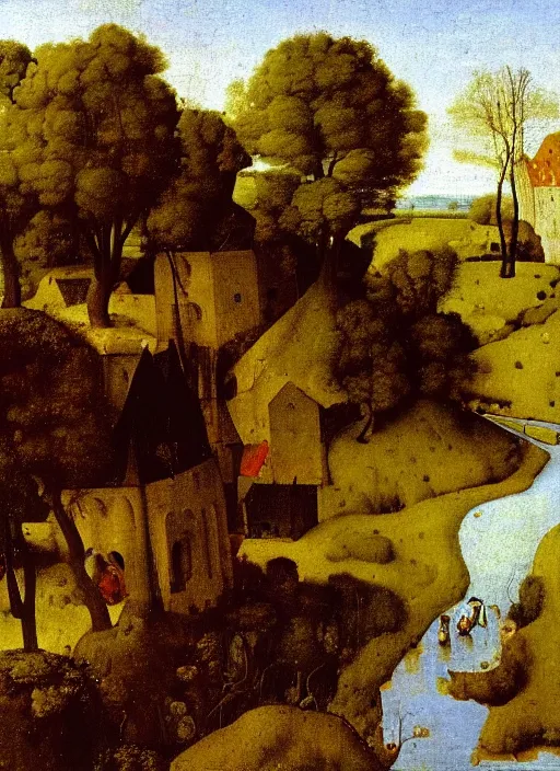 Image similar to water being in the river, medieval painting by Jan van Eyck, Johannes Vermeer