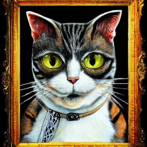 Image similar to a hyper realistic painting of a punk rock cat, by alexander jansson, highly detailed, vivid color,