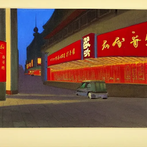 Image similar to Beijing, night, China, Edward Hopper