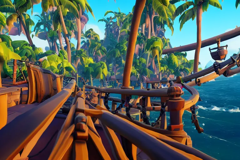 Image similar to gameplay screenshot of roller coaster in sea of thieves, unreal, 4 k