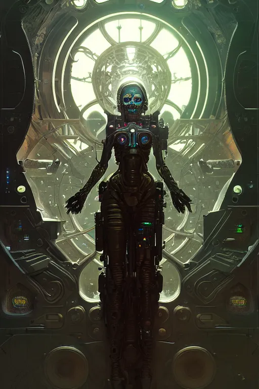 Prompt: ultra detailed female android, scifi, fantasy, octane render, ( dia de los muertos ), asymmetrical, intricate concept art, intricate detailed environment, global illumination, art by godmachine and michael welan and dzo and greg rutkowski and alphonse mucha and loish and wlop