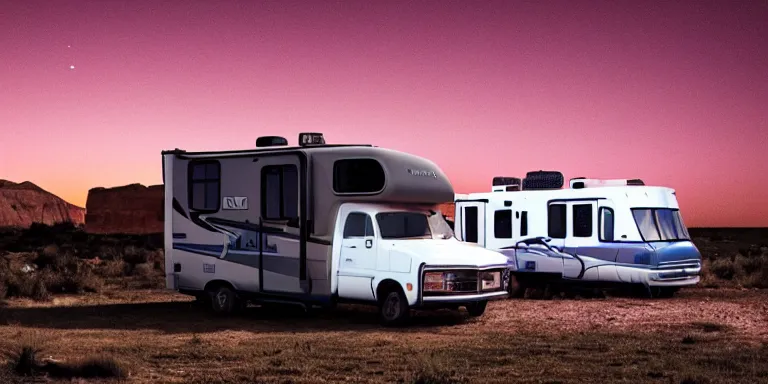 Image similar to photo still of the rv from the tv show breaking bad, cinematic-shot, night lighting, night skies, 4k