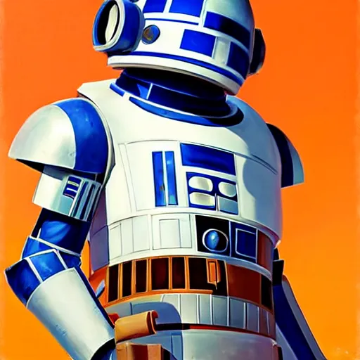 Prompt: greg manchess portrait painting of r 2 d 2 as overwatch character, medium shot, asymmetrical, profile picture, organic painting, sunny day, matte painting, bold shapes, hard edges, street art, trending on artstation, by huang guangjian and gil elvgren and sachin teng