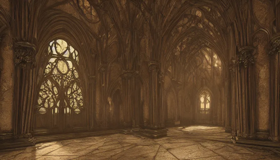 Prompt: Interior of a creepy entrance hall of a Neo-Gothic castle, hyperdetailed, artstation, cgsociety, 8k