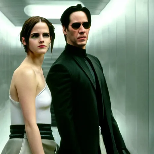 Prompt: keanu reeves and emma watson in the matrix 4