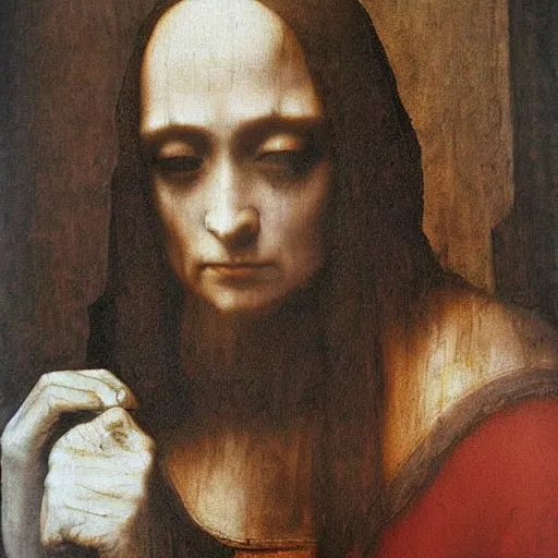 Image similar to gothic american by leonardo da vinci, oil painting, frisson, sfumato