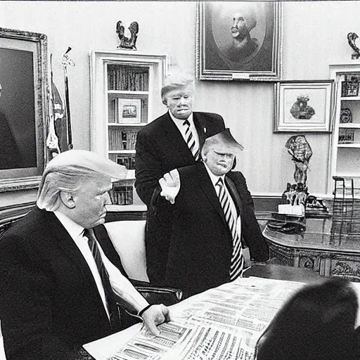 Image similar to Trump drunk in the Oval Office, newspaper picture, pulitzer-prized photo