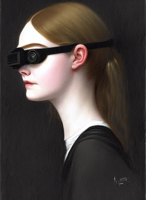 Prompt: symmetry!! portrait of elle fanning wearing night vision goggles, horror, fashion, dark!! intricate, elegant, highly detailed, digital painting, artstation, concept art, smooth, sharp focus, illustration, art by artgerm and greg rutkowski and alphonse mucha