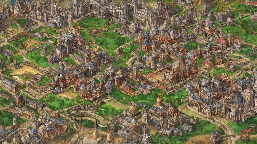 huge isometric medieval fantasy map of a massive port | Stable Diffusion