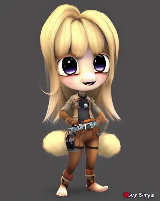 Image similar to female furry mini cute style, highly detailed, rendered, ray - tracing, cgi animated, 3 d demo reel avatar, style of maple story and zootopia, maple story gun girl, fox from league of legends chibi, soft shade, soft lighting