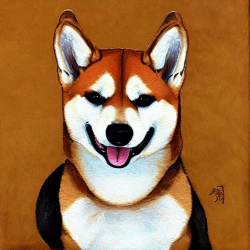 Image similar to beautiful detailed painting of a shiba inu eating a taco