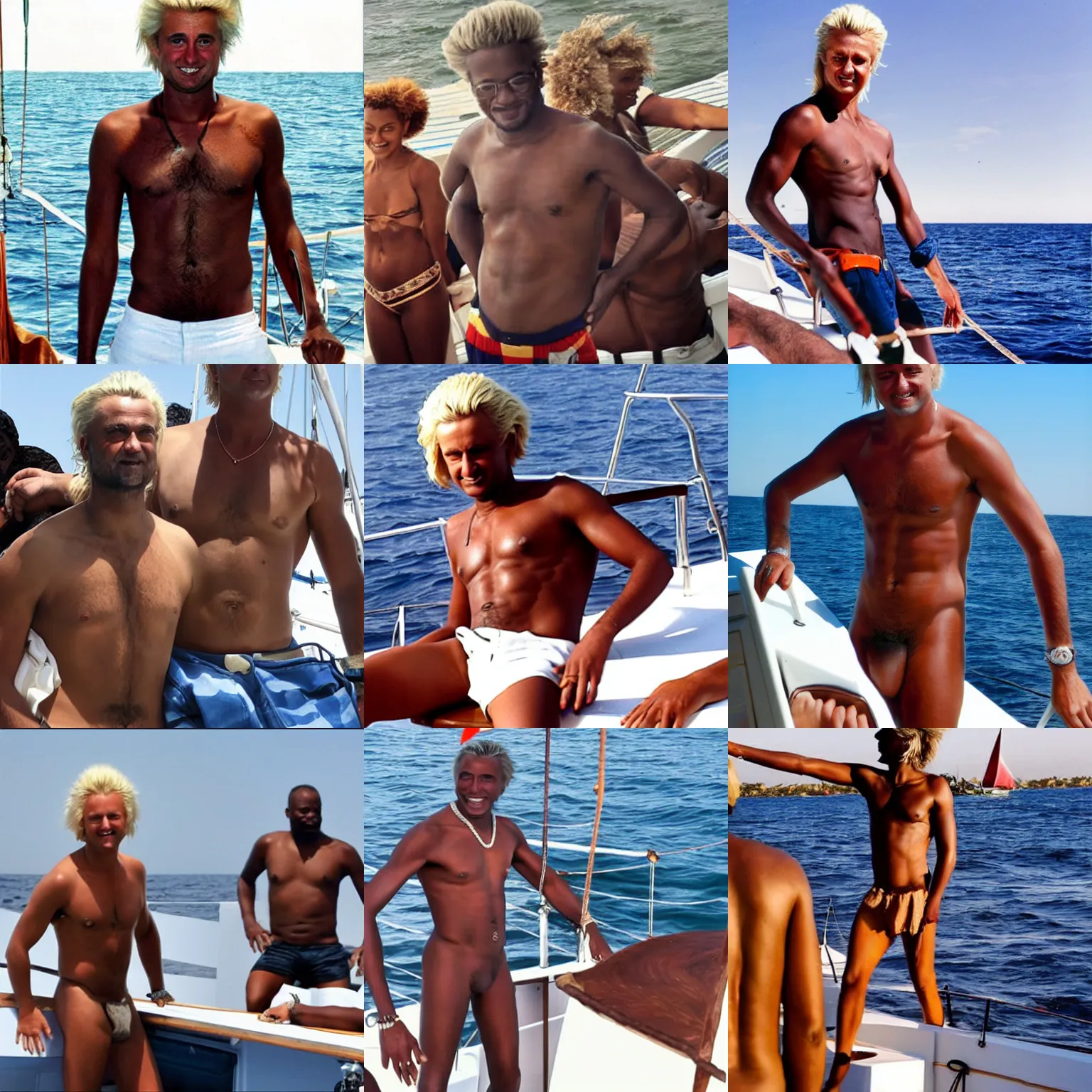 Prompt: shirtless african geert wilders captain on sailboat