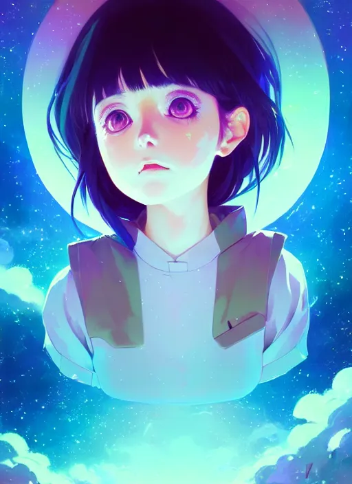 Prompt: portrait of a very cute girl with big eyes, very psychedelic space background illustration concept art anime key visual trending pixiv fanbox by wlop and greg rutkowski and makoto shinkai and studio ghibli and kyoto animation