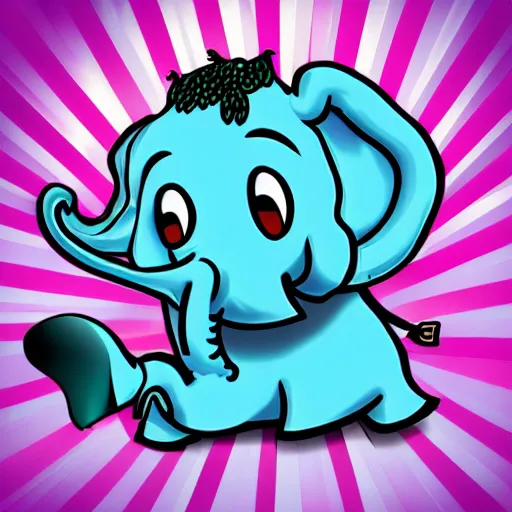 Image similar to an emoji of a cryping elephant with a sparkly background