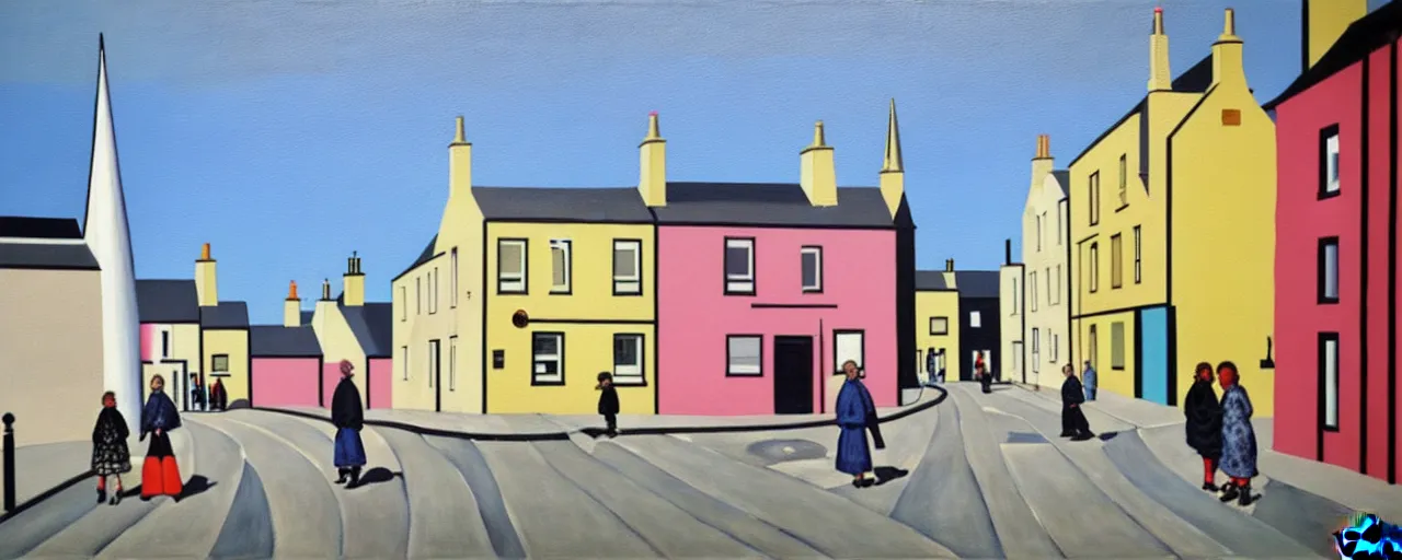 Image similar to a painting of street life in kirkwall orkney, by Bridget Riley