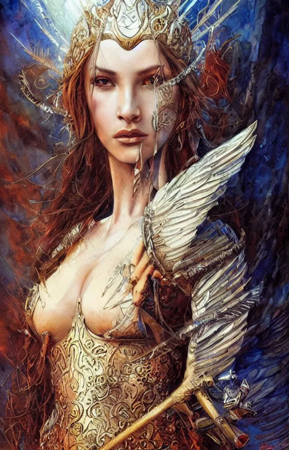 Image similar to a beautiful young medieval warrior, by karol bak, fine art, watercolor, technicolor, angelic