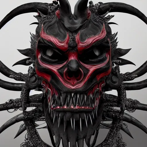 Prompt: Shinigami death spirit wearing an oni mask 8k octane rendered, photo realistic, highly detailed, intricate