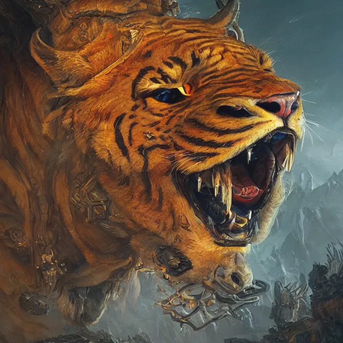 Image similar to the eye of the liger, d & d style, trending on artstation, intricate, highly detailed, vivid painting, colorful, art by greg rutkowski