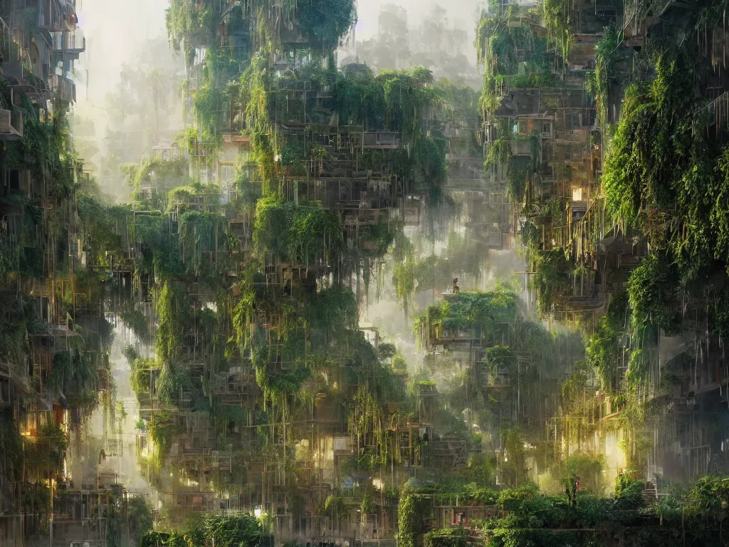 Prompt: the green city of babylon with its wonderful hanging gardens at dawn, intricate, elegant, volumetric lighting, digital painting, highly detailed, artstation, sharp focus, illustration, concept art, ruan jia, steve mccurry