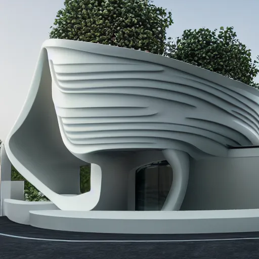Image similar to Futuristic house with parametric architecture, octane render, cinematic lighting