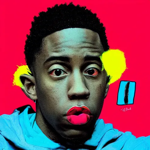 Image similar to tyler the creator album cover in the style of jean michel-basquiat