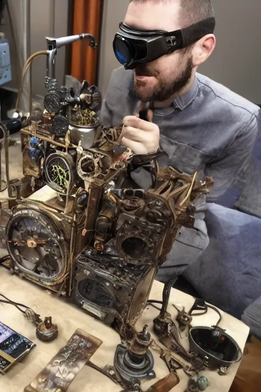 Prompt: A rat engineer with steampunk goggles is building a steam machine