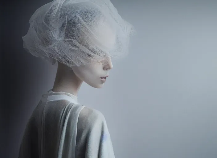 Image similar to nails and needles sticking out of a stupid head, in style of paolo roversi, britt marling style 3 / 4, a beautiful ethereal lace white robe, 8 k, soft focus, soft light, volumetric lighting, highly detailed realistic, refined, highly detailed, natural outdoor soft pastel lighting colors scheme