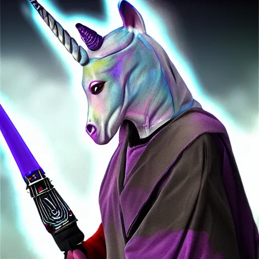 Image similar to unicorn jedi photorealistic