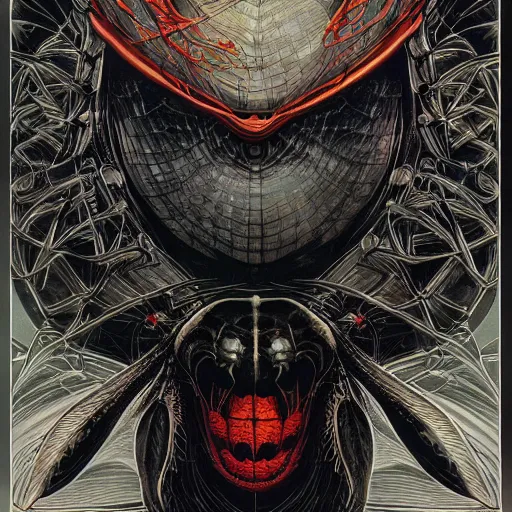 Image similar to portrait of dark spider, symmetrical, by yoichi hatakenaka, masamune shirow, josan gonzales and dan mumford, ayami kojima, takato yamamoto, barclay shaw, karol bak