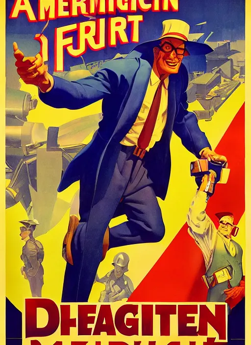 Image similar to american propaganda poster. cyberpunk fruit salesman. portrait by jean giraud and anton otto fischer and john philip falter and will eisner and gil elvgren. realistic proportions. character art. science fiction d & d. tf 2, overwatch.