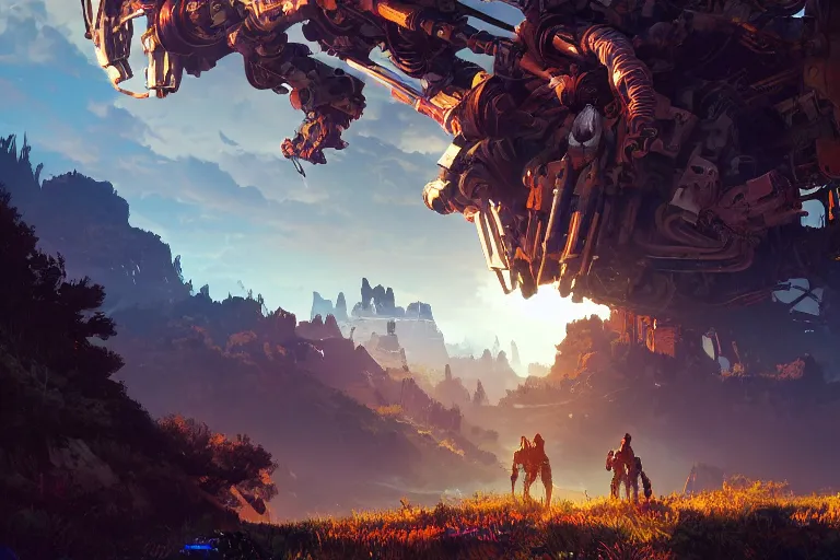 Image similar to watcher machine mecanical creature robot of horizon forbidden west horizon zero dawn radiating a glowing aura global illumination ray tracing hdr fanart arstation by ian pesty and alena aenami artworks in 4 k