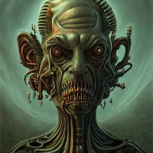 Image similar to a portrait of a beautiful biomechanical Rick and Morty, horror concept art by giger and beksinski and szukalski and wlop and pete mohrbacher, digital art, highly detailed, intricate, sci-fi, sharp focus, Trending on Artstation HQ, deviantart, unreal engine 5, 4K UHD image