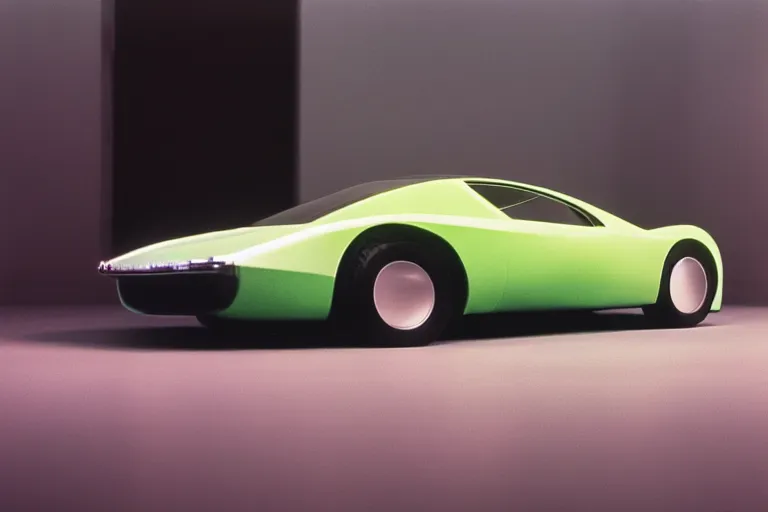 Prompt: designed by Giorgetto Giugiaro stylized poser of a single car, thick neon lights, ektachrome photograph, volumetric lighting, f8 aperture, cinematic Eastman 5384 film