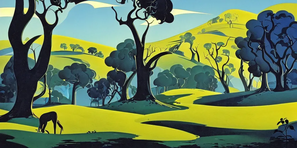 Prompt: medieval landscape, gouache, animated film, stylised, illustration, by eyvind earle, scott wills, genndy tartakovski, syd mead