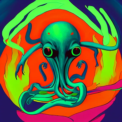 Image similar to friendly cthullu, high quality, digital art, trending on artstation, happy, colourful, centered, smooth